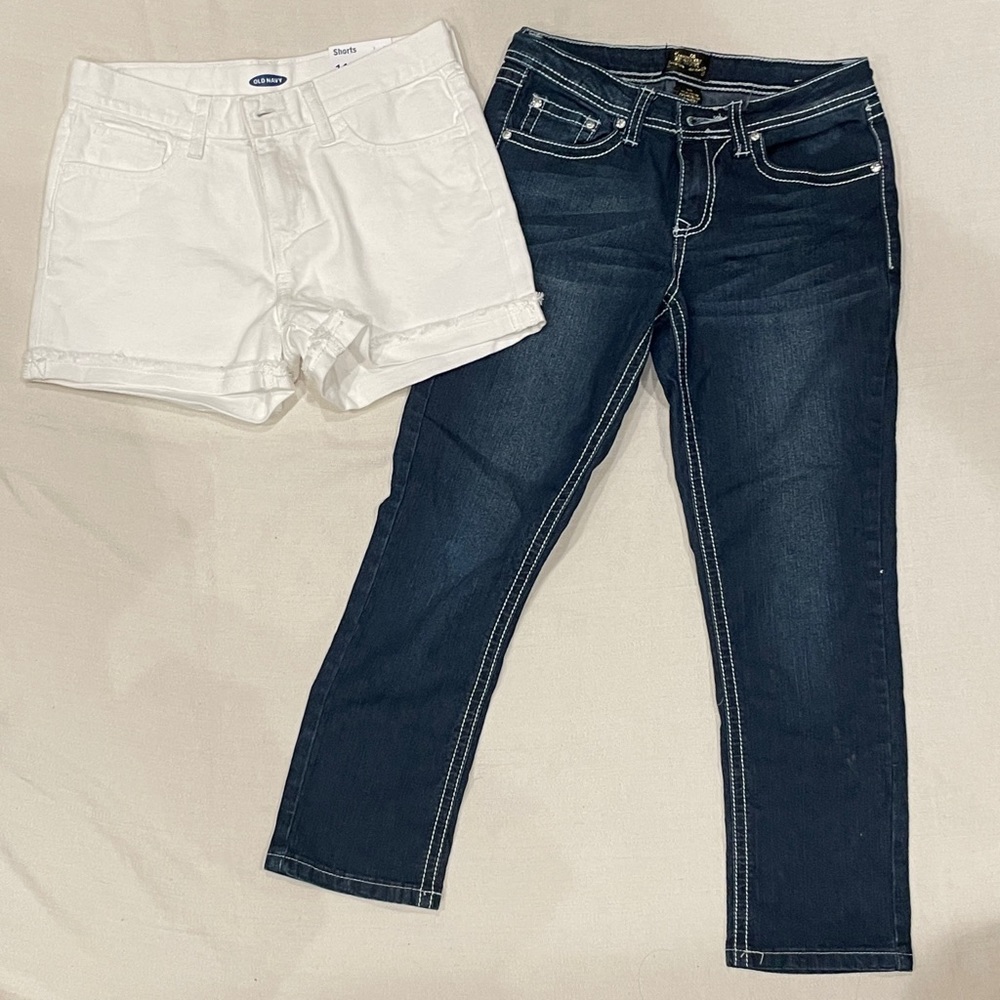 KIDS size 14 White Shorts and Vintage Jean duo